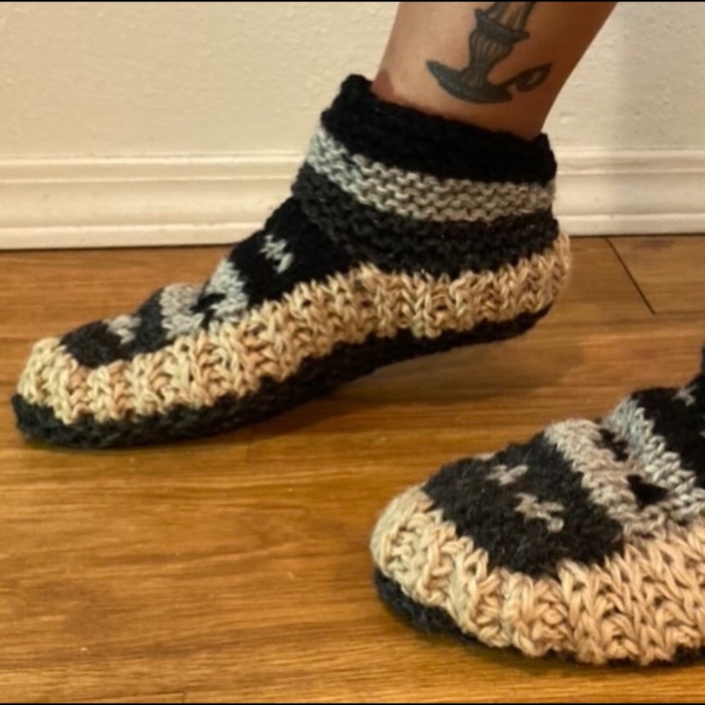 Handmade knitted lined socks